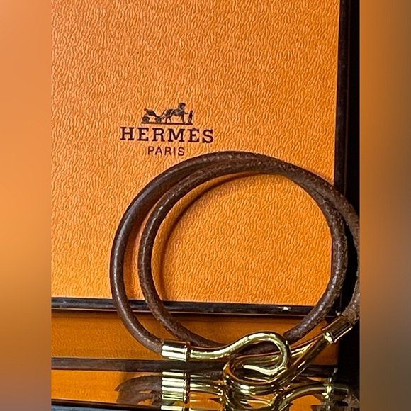 Hermes leather and gold bracelet